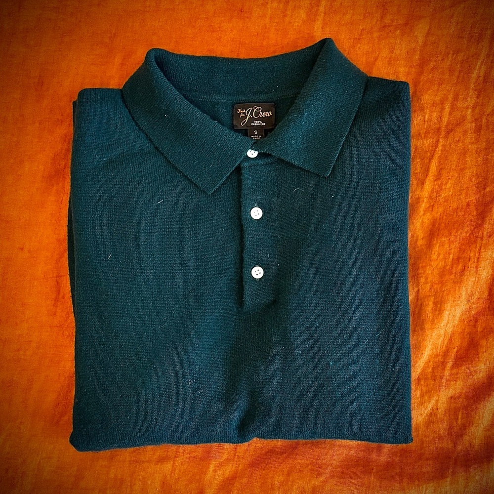 J.Crew green cashmere sweater-polo